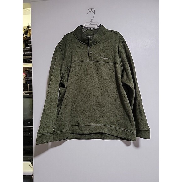 Eddie Bauer Men's Radiator Fleece Snap-Front Mock Pullover Sweater Green XXL - Picture 2 of 6